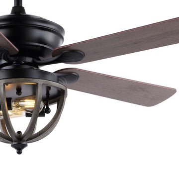 Jasper 52" Farmhouse Industrial Iron Dome Shade LED Ceiling Fan With Remote - JONATHAN Y